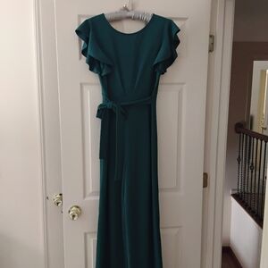 Flutter Sleeve Emerald Green Jumpsuit with Waist Tie